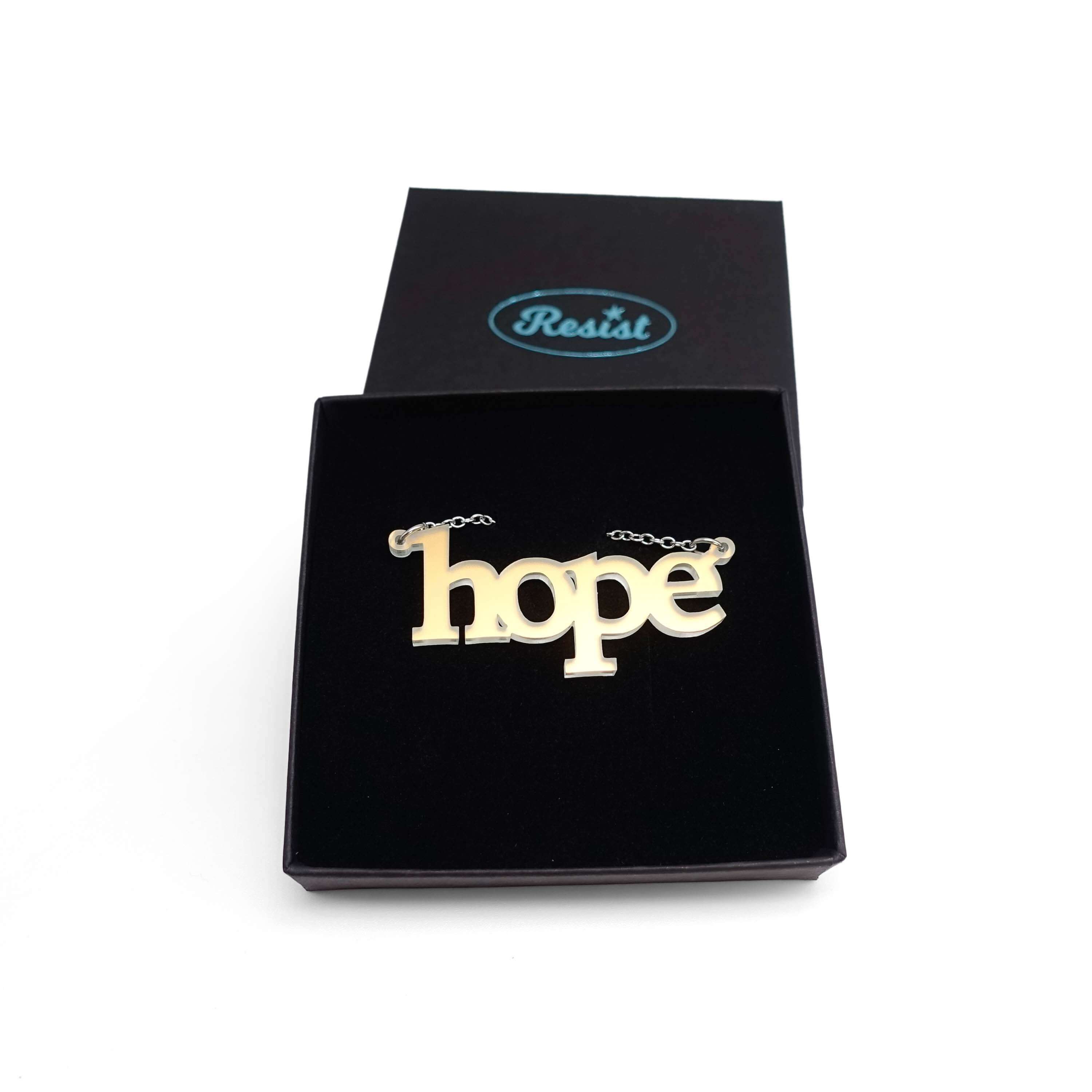 Hope necklace in matte iridescent.
