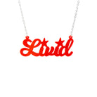 Livid necklace in hot red, shown hanging against a white background.
