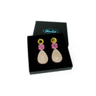 Large Belle Époque Jewel drop earrings in Rosey Gold: rose gold, pink and gold. Shown in a Wear and Resist gift box.