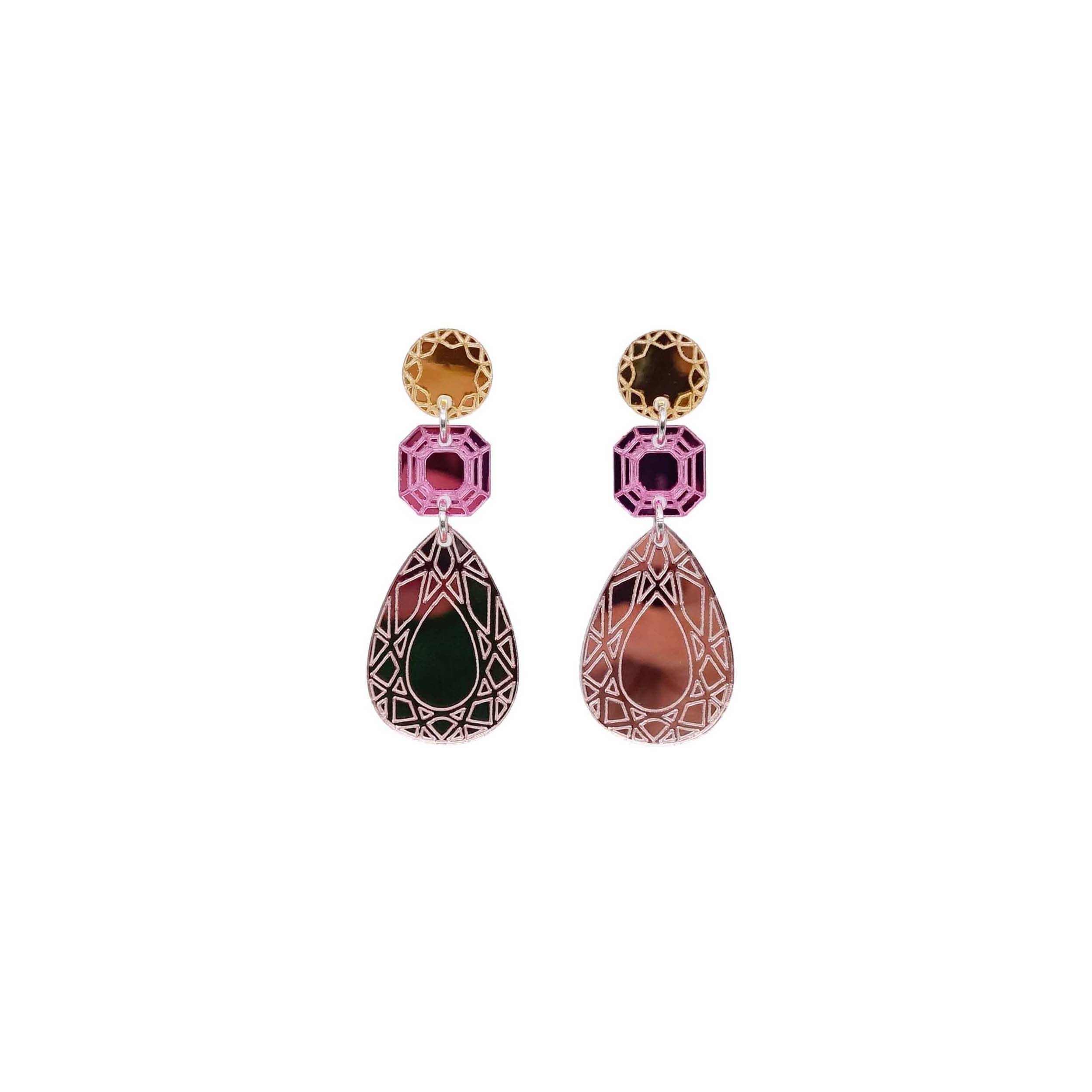 Large Belle Époque Jewel drop earrings in Rosey Gold: rose gold, pink and gold. Fit for a QUEEN!