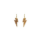Lightning bolt hoop earrings in gold glitter on gold-plated hoops shown hanging against a white background.