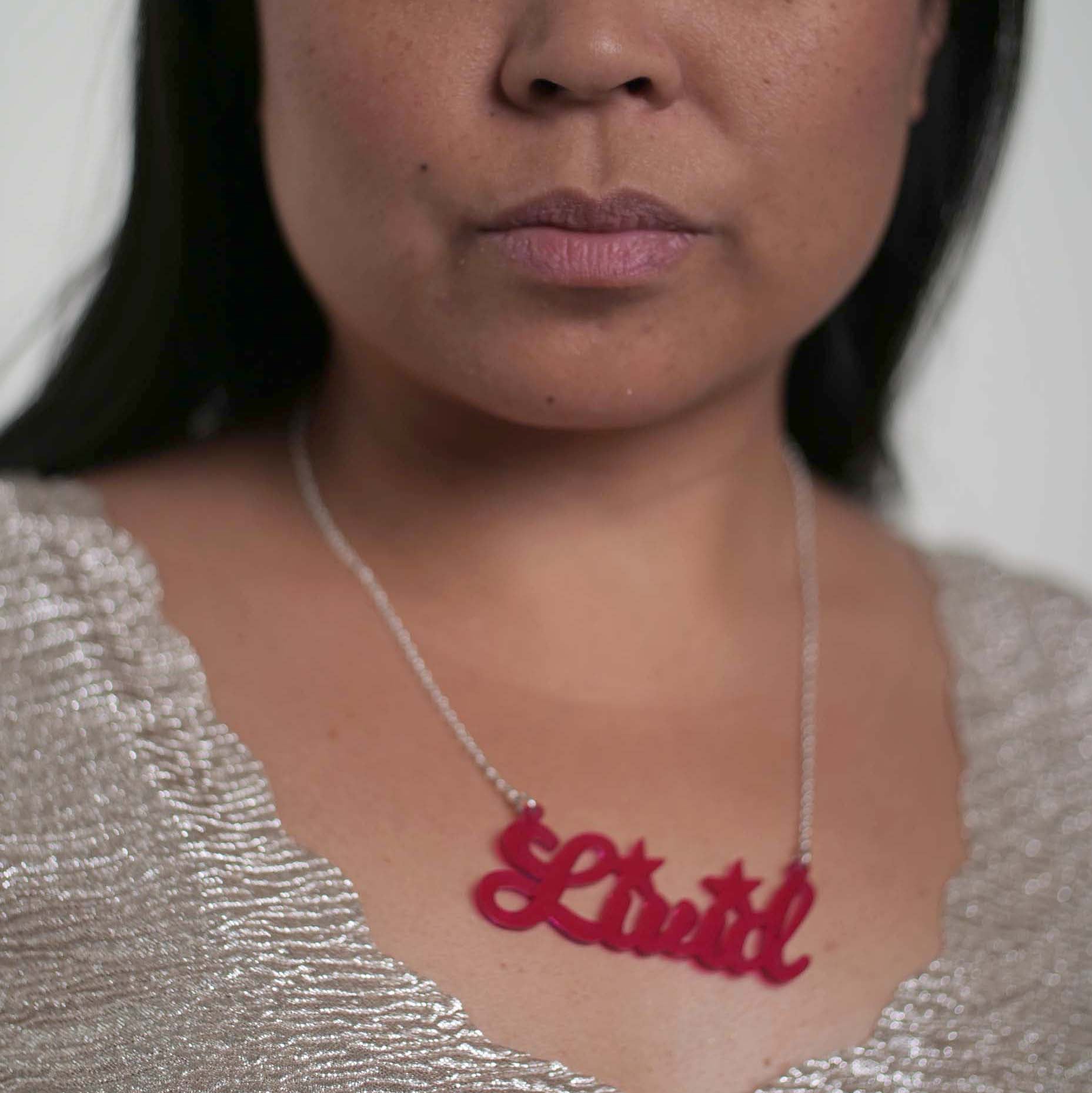 Livid necklace in neon pink, as worn by the Persisterhood!