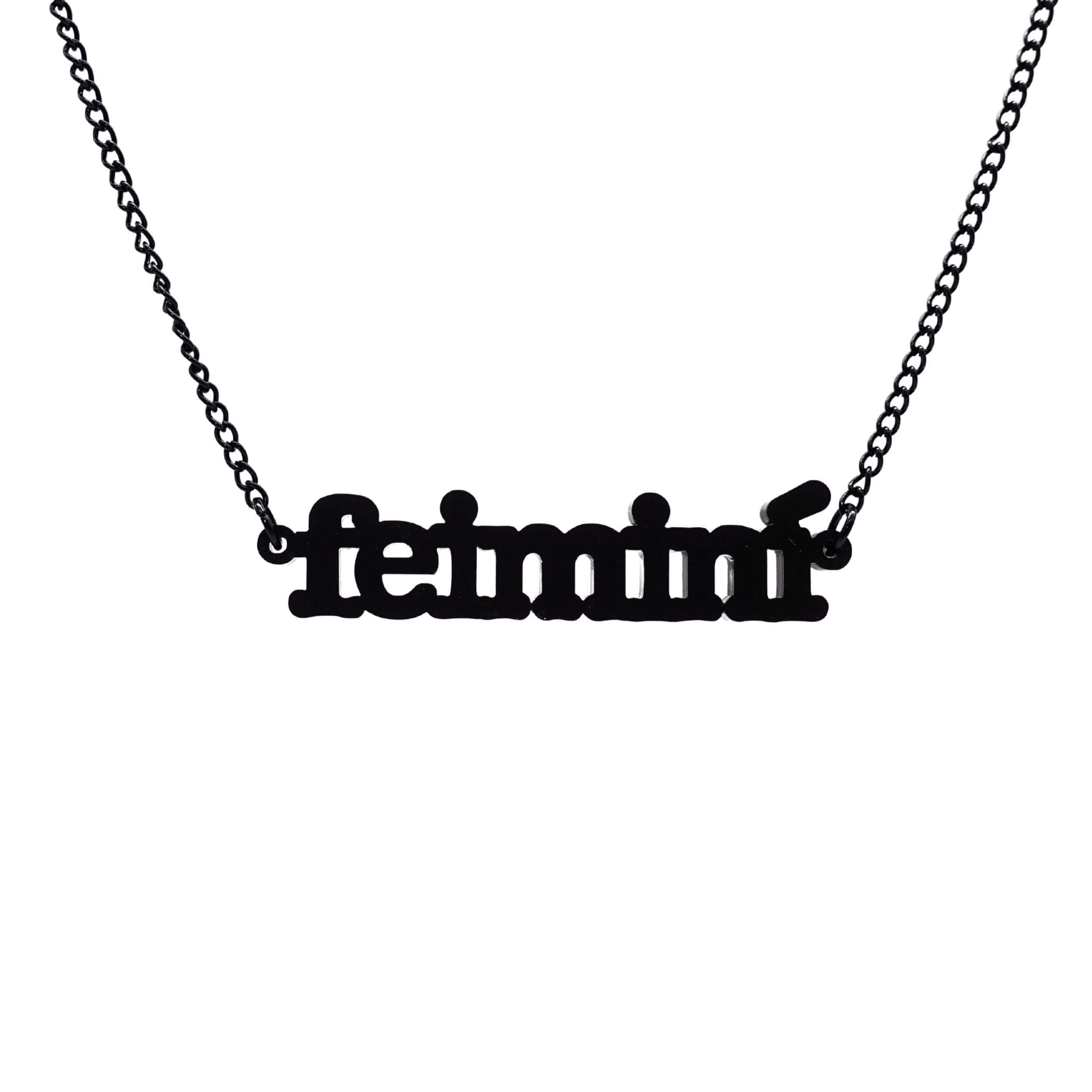 Irish Gaelic Feiminí necklace in matte black, shown hanging against a white background.