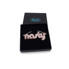 Nasty necklace in pink fizz glitter, shown in a Wear and Resist gift box.