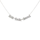 Sh*t f*ck d*mn necklace in silver glitter shown hanging against a white background. Swearing is caring!