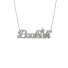 Bookish necklace in silver glitter, shown against a white background.