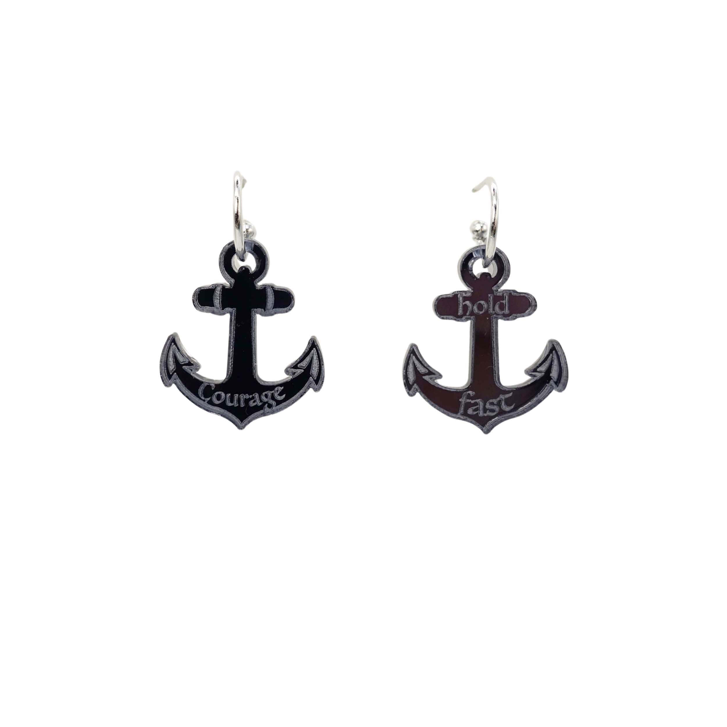 Slate mirror medium anchor hoop earrings, shown against a white background.