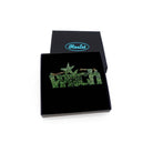 Moss glitter Witch necklace shown in a Wear and Resist gift box.