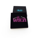 Purple glitter Witch necklace in a Wear and Resist gift box.