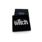 Silver glitter Witch necklace in a Wear and Resist gift box.