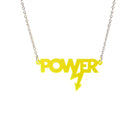 Mini power necklace in citrus yellow shown hanging on a silver chain against a white background. Designed in collaboration with Mary Beard for her book Women and Power.