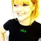 Eliza wears an envy green mirror witch necklace. We are the great grand-daughters of the witches they tried to burn!