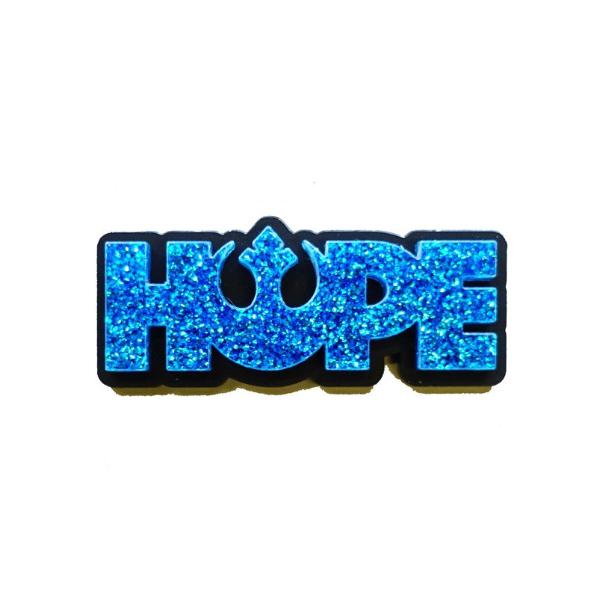 Hope Rebel Alliance brooch in blue glitter.