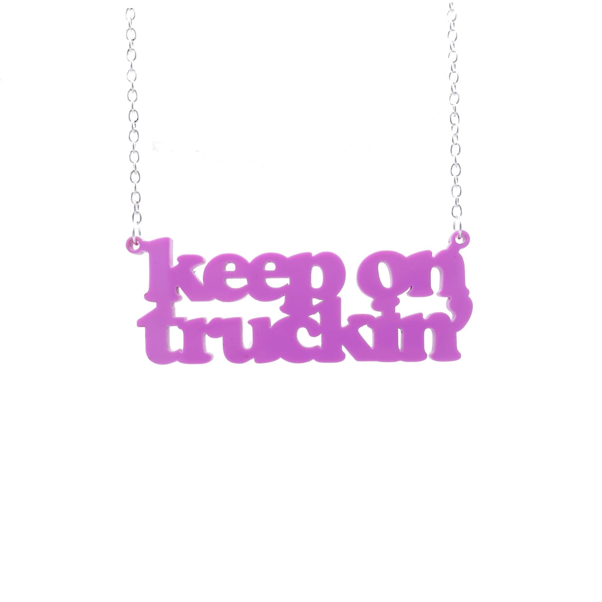 bubblegum pink Keep on Truckin' necklace hanging