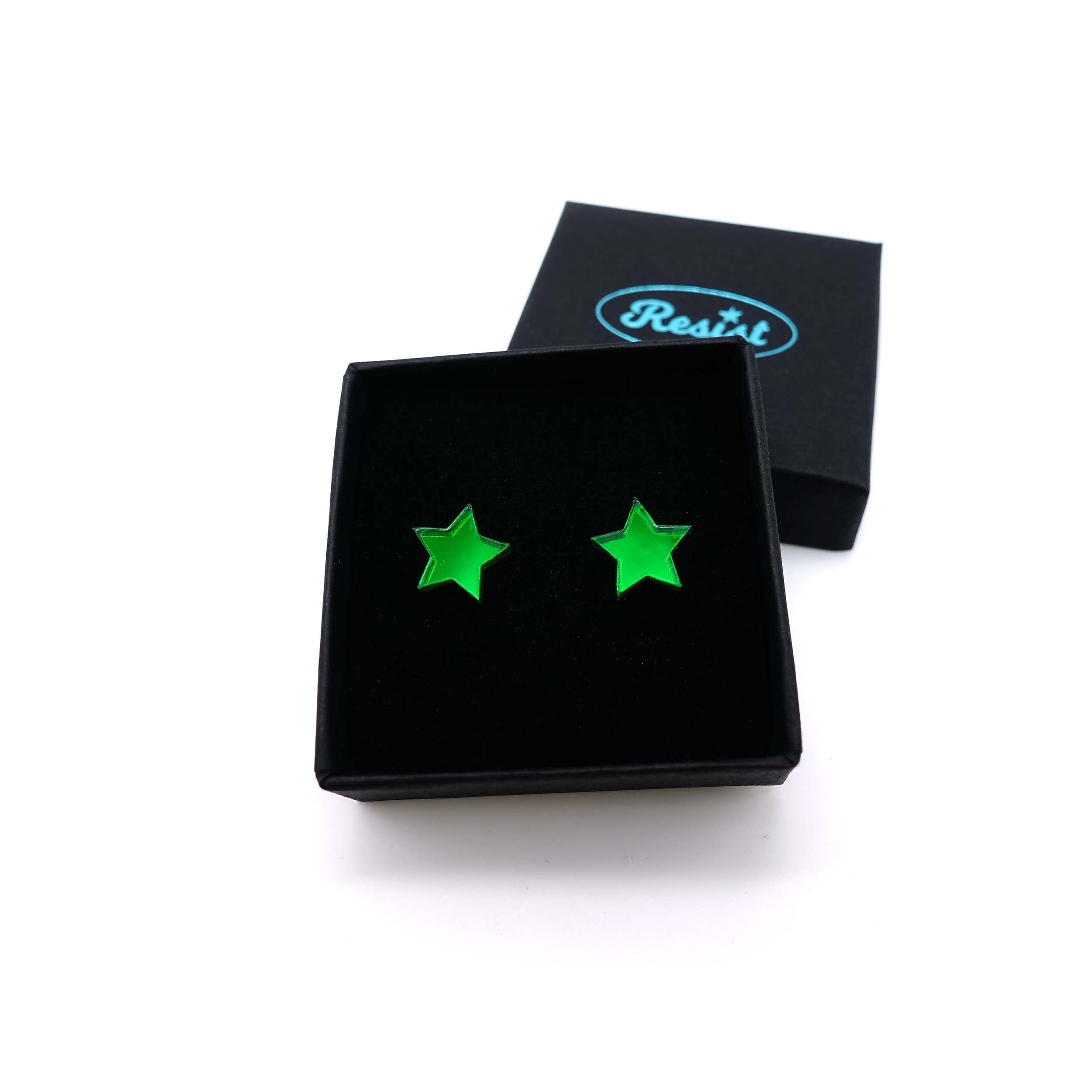 Envy green small mirror stud earrings