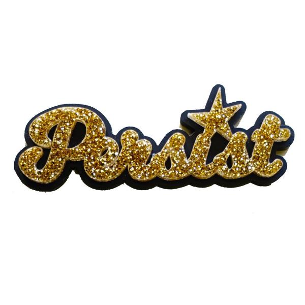 gold glitter script persist brooch