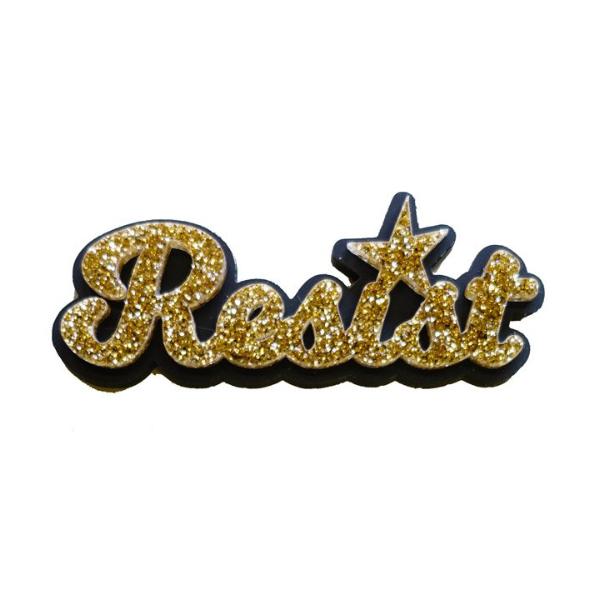 gold glitter script resist brooch
