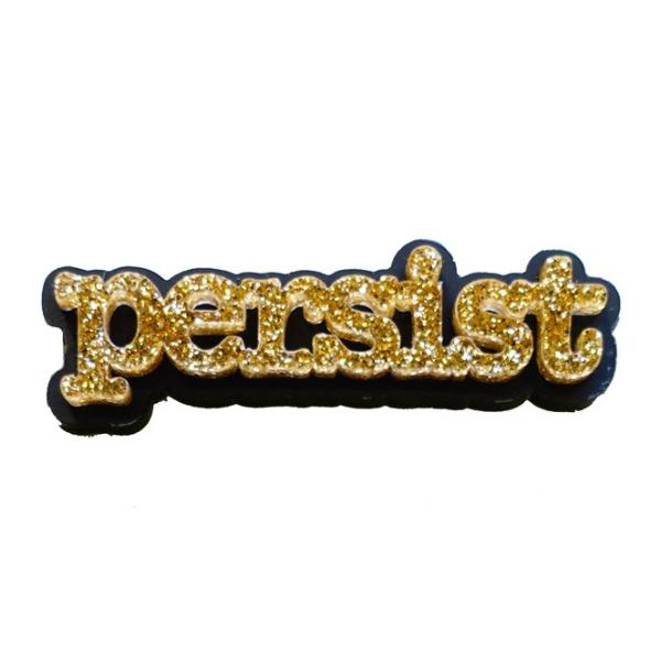 gold glitter typewriter font persist brooch