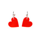 Hot red simple heart hoop earrings.