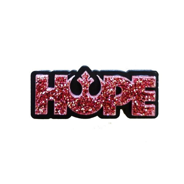 Hope Rebel Alliance brooch in rose glitter.