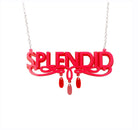 Hot pink and red Splendid necklace shown hanging against a white background.