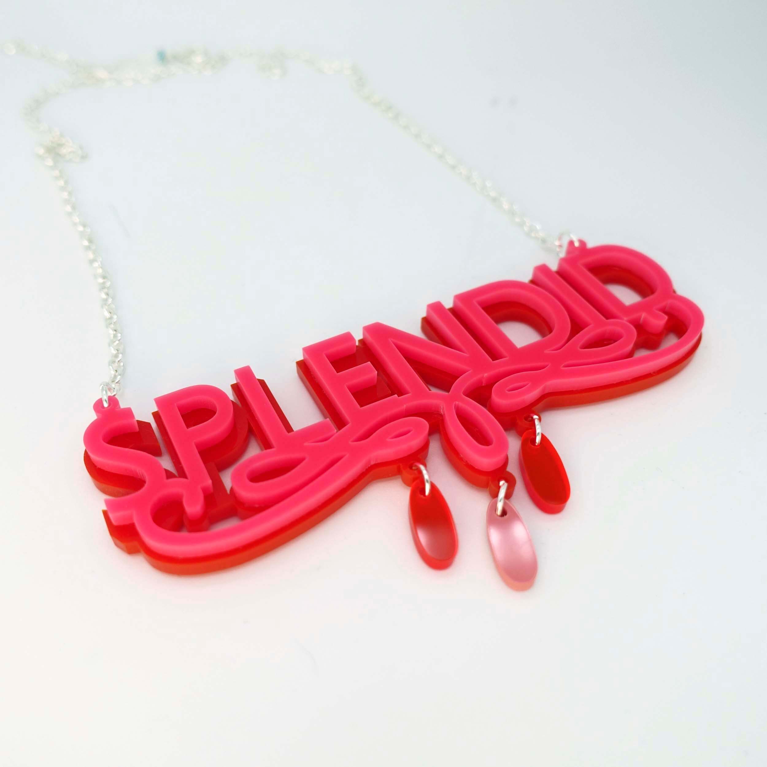 Hot pink and red Splendid neccklace shown close up.