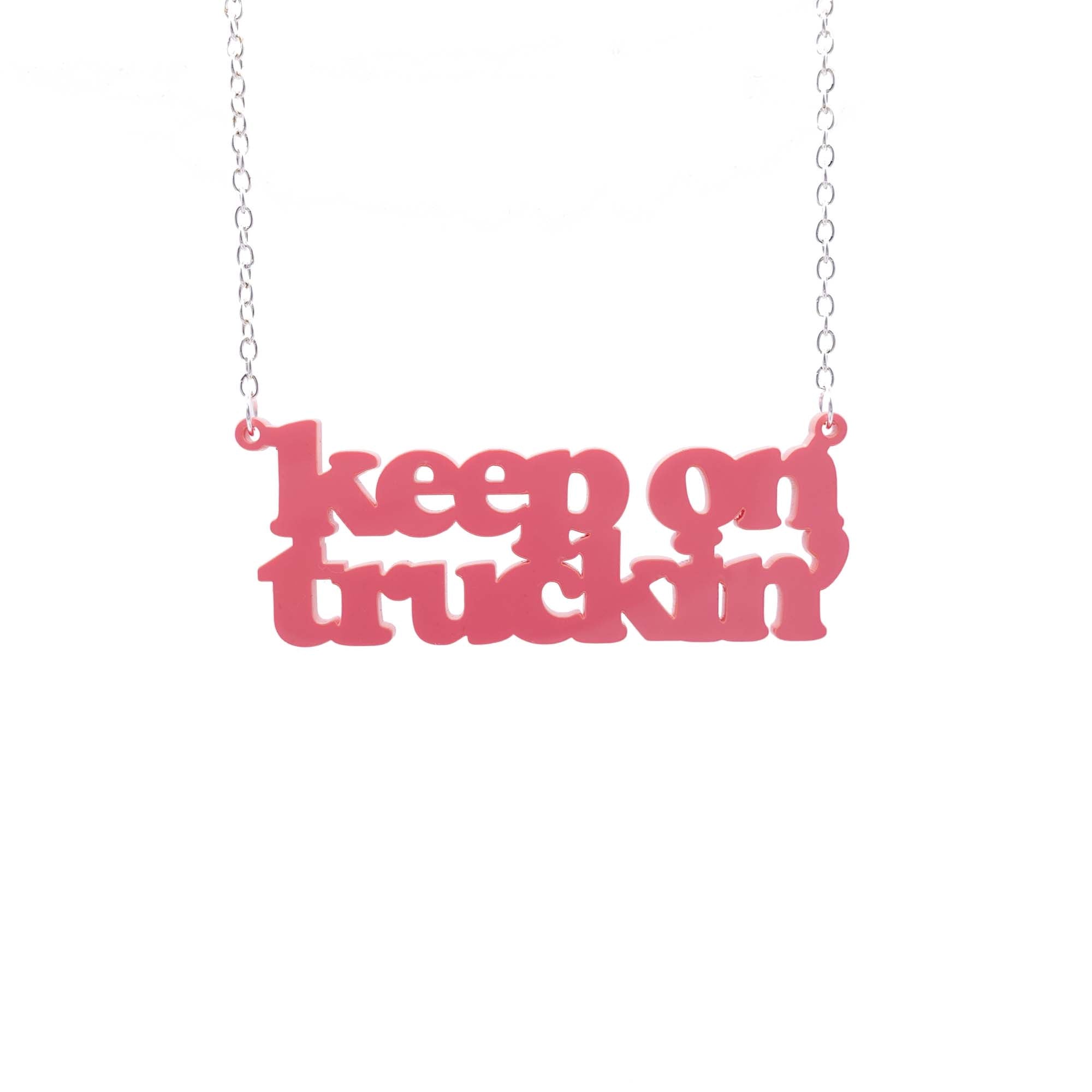 Keep on Truckin' necklace in sunset pink.