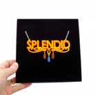 Sunflower yellow and orange Splendid necklace shown in a large Wear and Resist gift box.