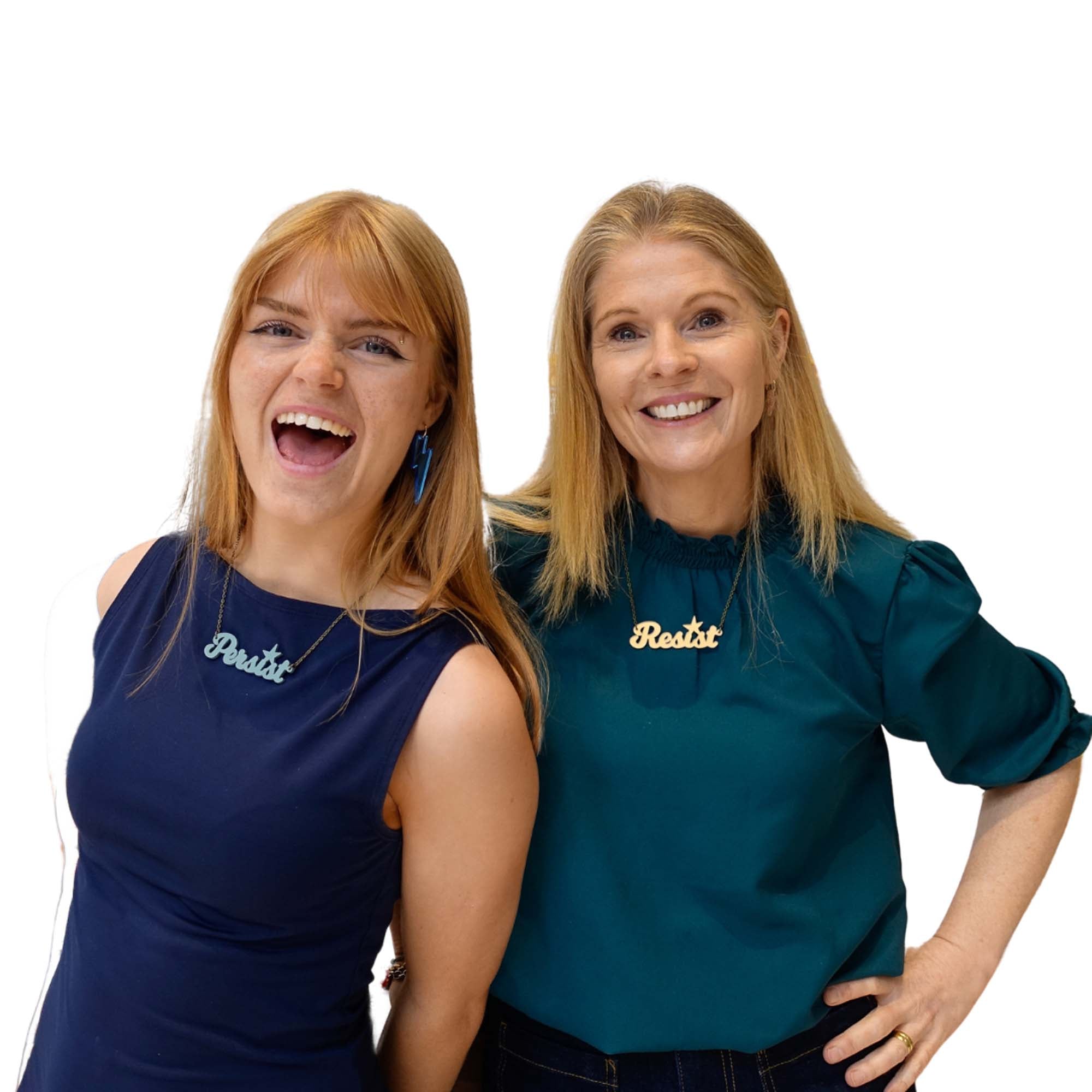 Sarah Day, founder of Wear and Resist and her daughter Eliza wearing Resist and Persist necklaces