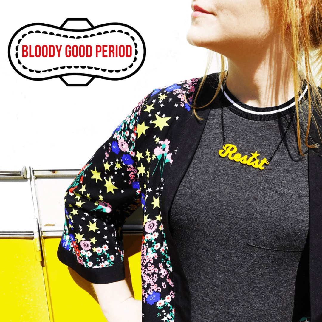 Bloody Good Period logo. Wear and Resist supports Bloody Good Period with £2 from every Resist, Persist, Nasty, Raging and other necklaces and earrings. 