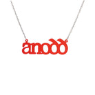 Anodd necklace for Welsh difficult women in chilli frost red shown hanging on a stainless steel chain. 