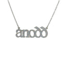 Anodd necklace for Welsh difficult women in silver glitter shown hanging on a stainless steel chain. 