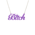 B*tch necklace in Parma violet shown hanging against a white background. £2 goes to Bloody Good Period. 