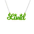 Livid necklace in brat green, shown hanging against a white background.