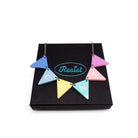 C*nting Bunting necklace in pastel colours shown on a Wear & Resist gift box. 