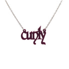 Little CUNTY necklace in matte cassis shown hanging on a stainless steel chain. 