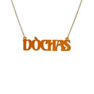 DÒCHAS Irish Gaelige hope necklace in cider frost, shown hanging on an antique gold chain. 