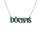 DÒCHAS Irish Gaelige hope necklace in matte moss, shown hanging on a stainless steel chain. 