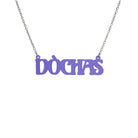 DÒCHAS Irish Gaelige hope necklace in violet frost, shown hanging on a stainless steel chain. 