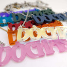 All of the colours of the DÒCHAS Irish Gaelige hope necklaces shown cose up. 