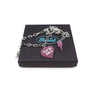 F*ck This punk necklace in pale pink frost with matching lightning bolt on a stainless steel chain, shown on a Wear and Resist gift box. 