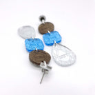 F*ck This Sh*t Sweary Jewel Drop Earrings in blue and bronze shown close up. 