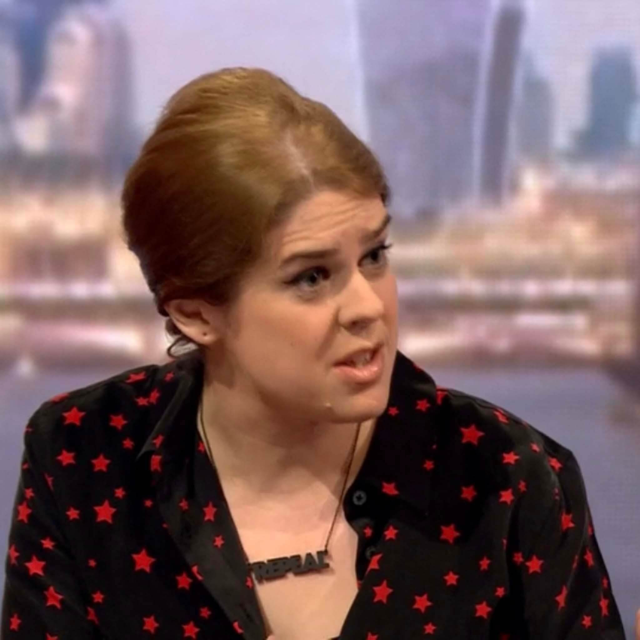 Helen Lewis wearing a Wear and Resist Repeal Necklace on the Andrew Marr Show