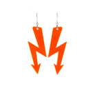 Fluoro orange High Voltage earrings shown hanging against a white backround. 
