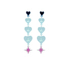 Sea foam frost  I am I am I am heart drop earrings finished with an iridescent star. Shown hanging against a white background. 
