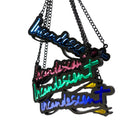 All four colours of Incandescent neon necklaces shown hanging together. 