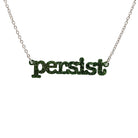 Typewriter Resist necklace in moss glitter shown hanging on a stainless steel chain against a white background. 