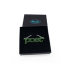 Poet necklace in moss glitter, shown in a Wear and Resist gift box. 