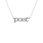 Poet necklace in silver glitter, shown hanging against a white background. 