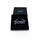 Poet necklace in slate mirror, shown in a Wear and Resist gift box. 